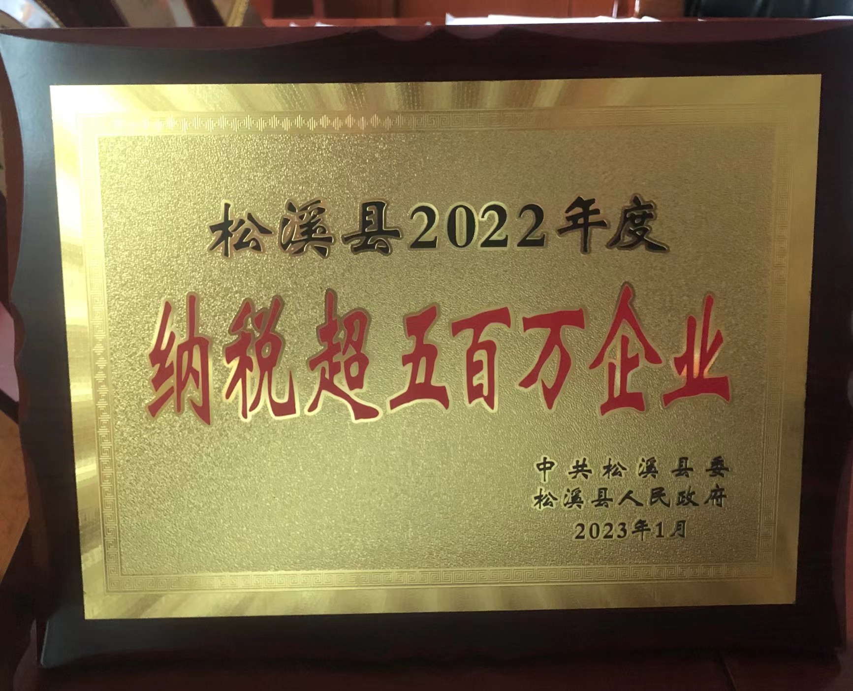 喜報！易順建工集團(tuán)喜獲“松溪縣2022年度納稅超五百萬企業(yè)”榮譽(yù)